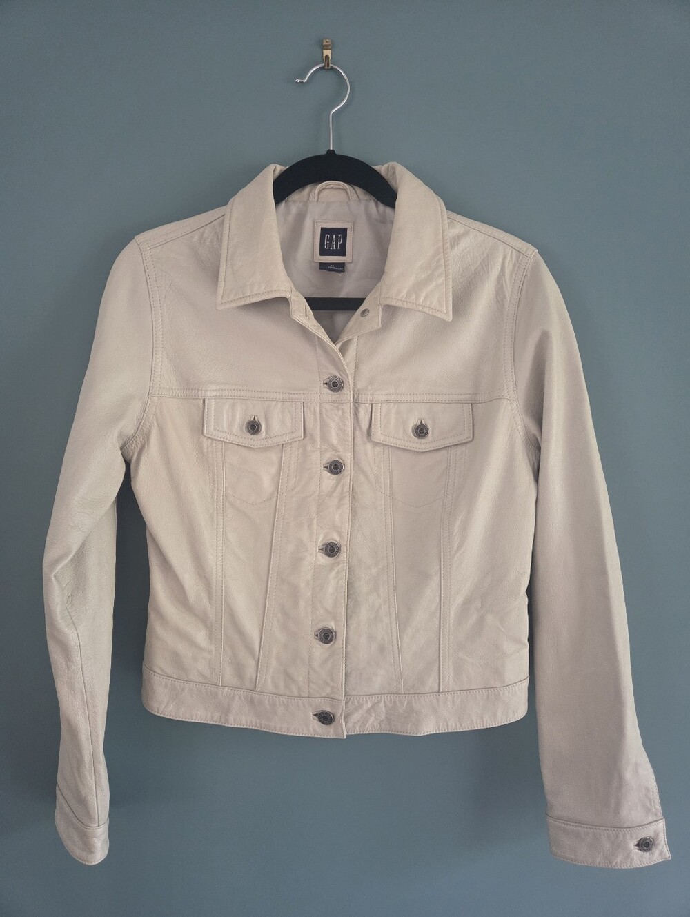Vintage GAP Off-White Leather Trucker Jacket Medium Y2K Cream 2000
